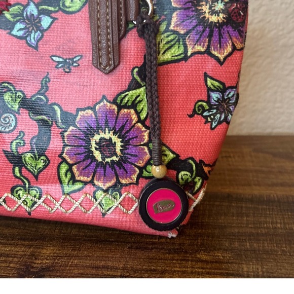 Sakroots Floral Tote Bag Coral Multi Color Leather Trim‎ Small Shoulder Bag - Picture 4 of 8